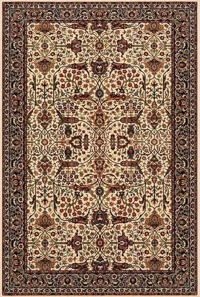 Vuneni tepih Derviš od 100% runske vune sa bogatim ornamentima i dekorativnom bordurom za klasične enterijere