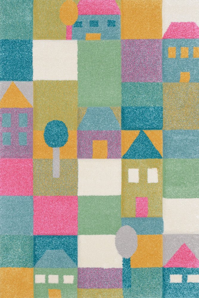 Sintelon tepih Pastel Kids S6ZRS Sintelon dječiji tepih Pastel Kids S6 ZRS sa kućicama i drvećem